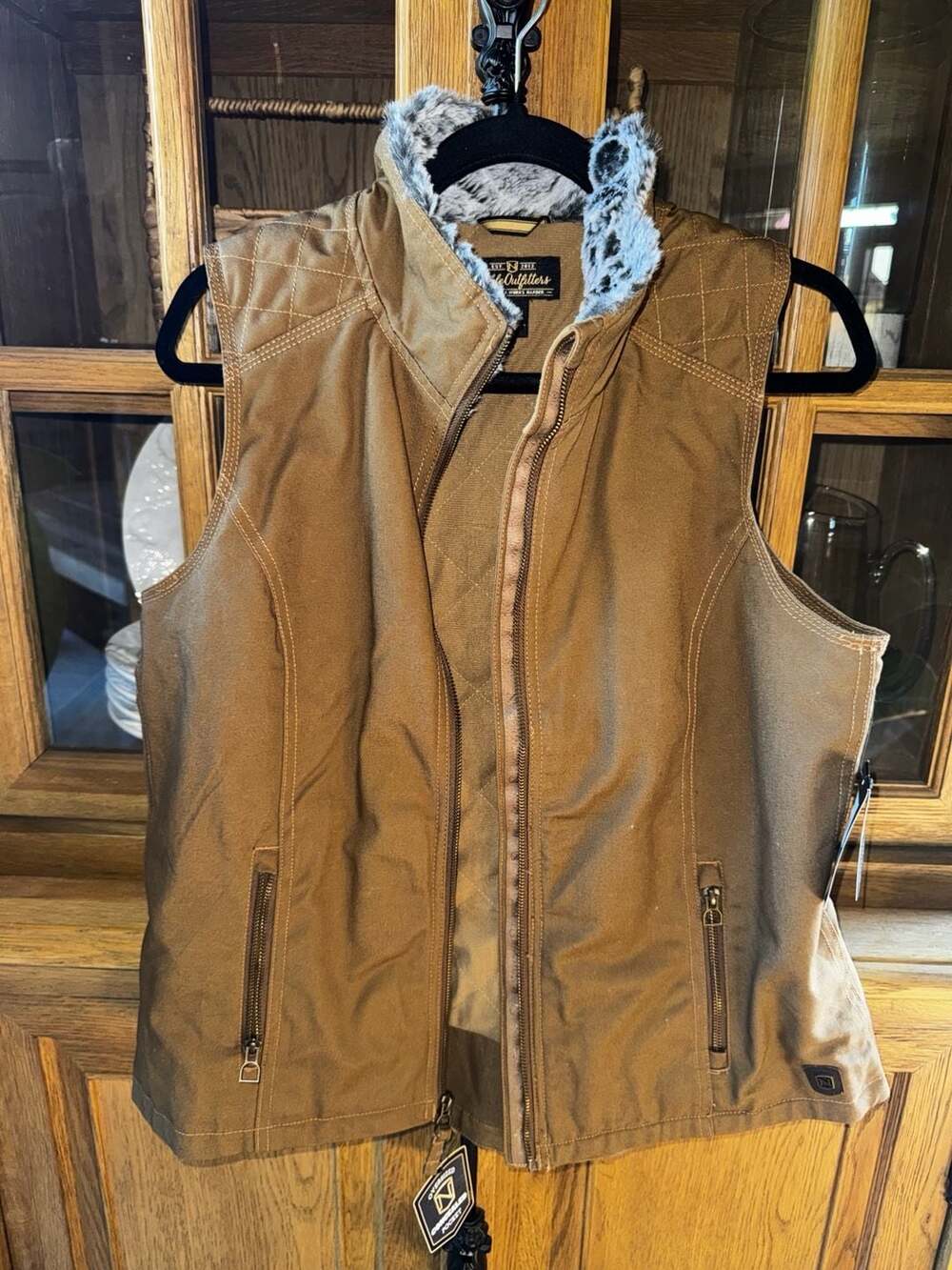 Noble Outfitters Canvas Vest Size M Tobacco Faux-Fur Lined Water Resistant